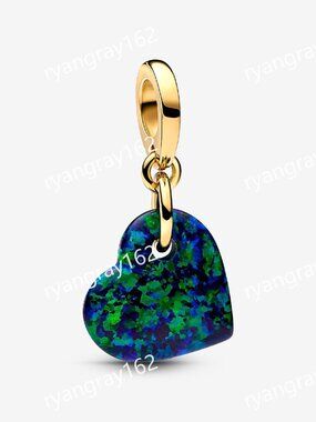 Pandora Opalescent Green Heart Dangle Charm